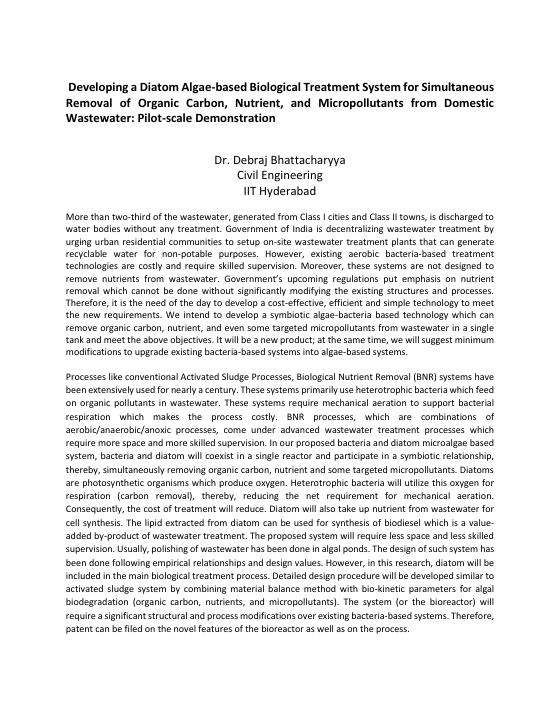 Developing a Diatom Algae-based Biological Treatment System — first page